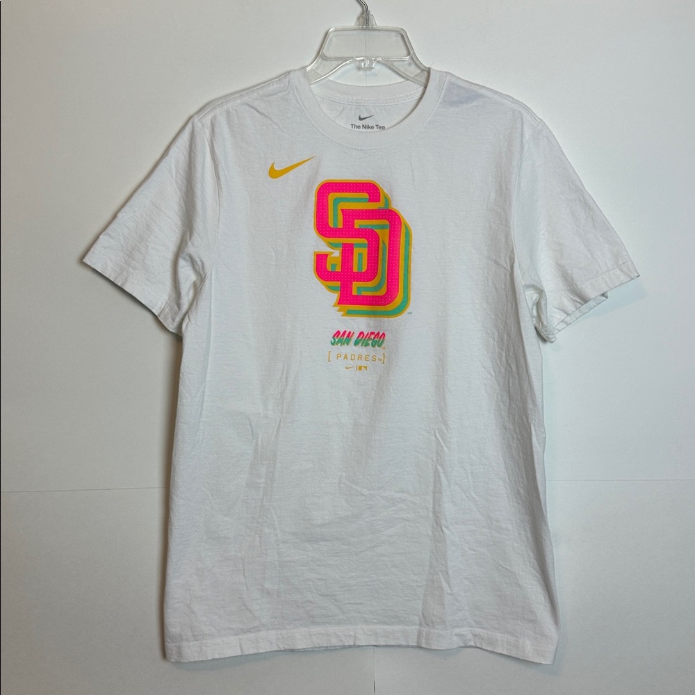 Nike White San Diego Padres Multicolor Logo Short Sleeve Tee